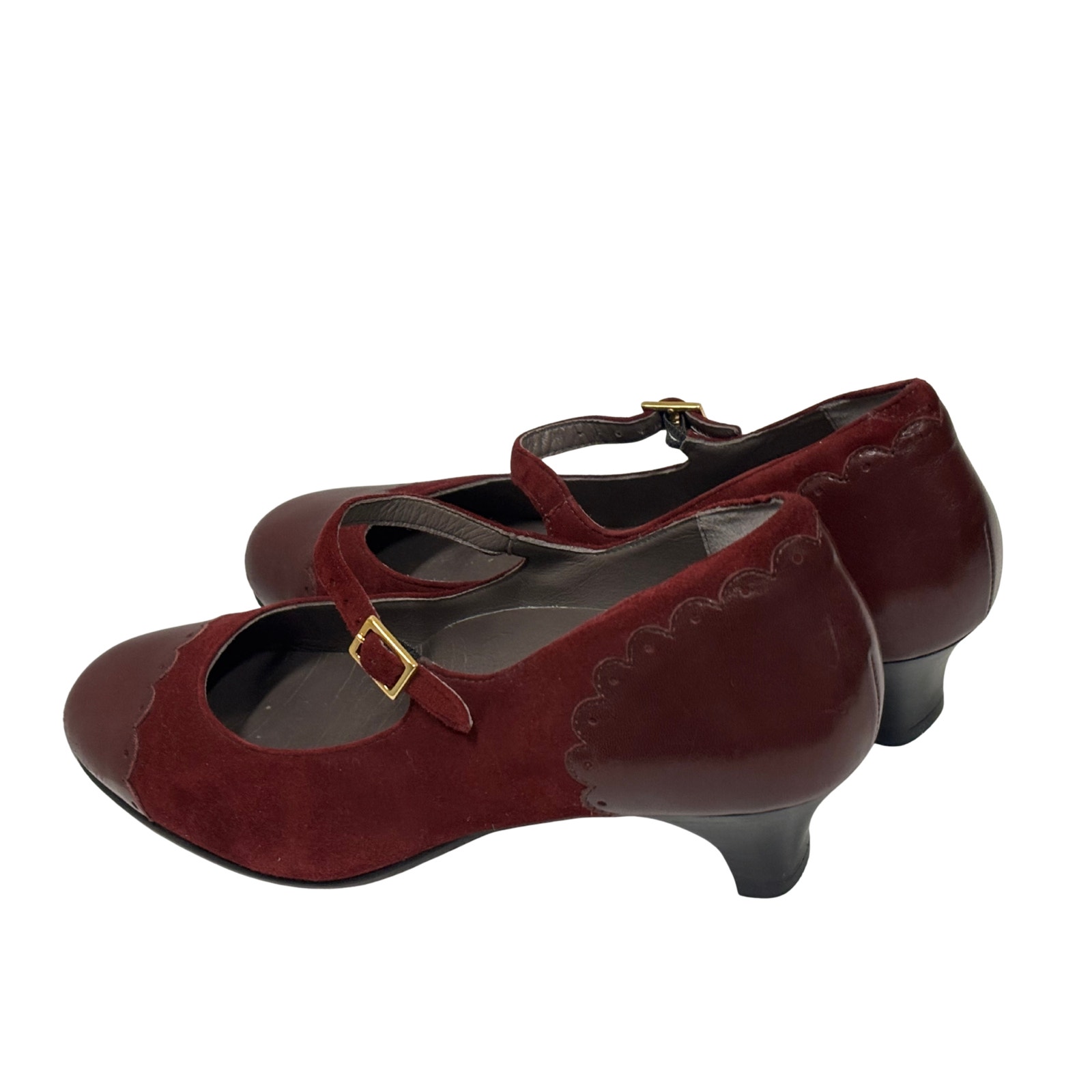 Sas Handcrafted Italy Burgundy Suede Maryjane Heels 8w4e Extrawide Scalloped Toe